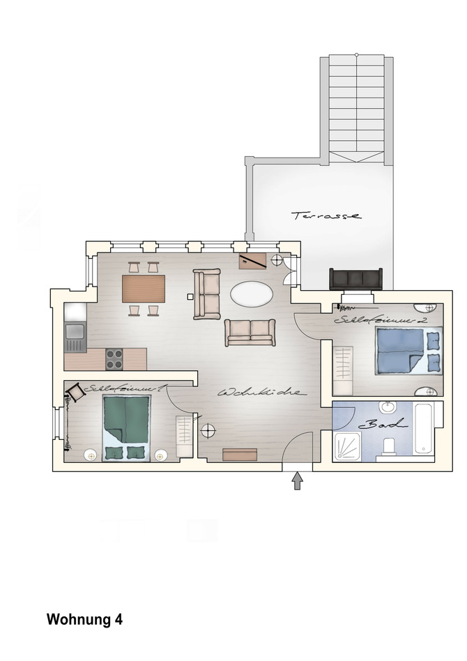 Ferienwohnung in Neuenkirchen - Gutshaus Grubnow auf Rügen - Grundriss Wohnung 4